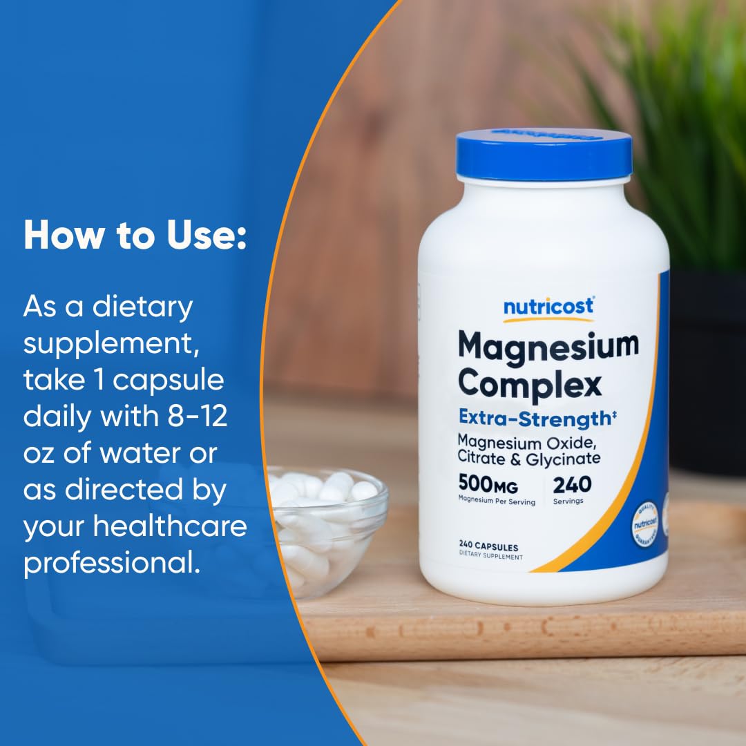 Nutricost Magnesium Complex 500mg, 240 Capsules - Magnesium Oxide, Citrate, and Glycinate - Gluten Free and Non-GMO Nutricost Au supplements