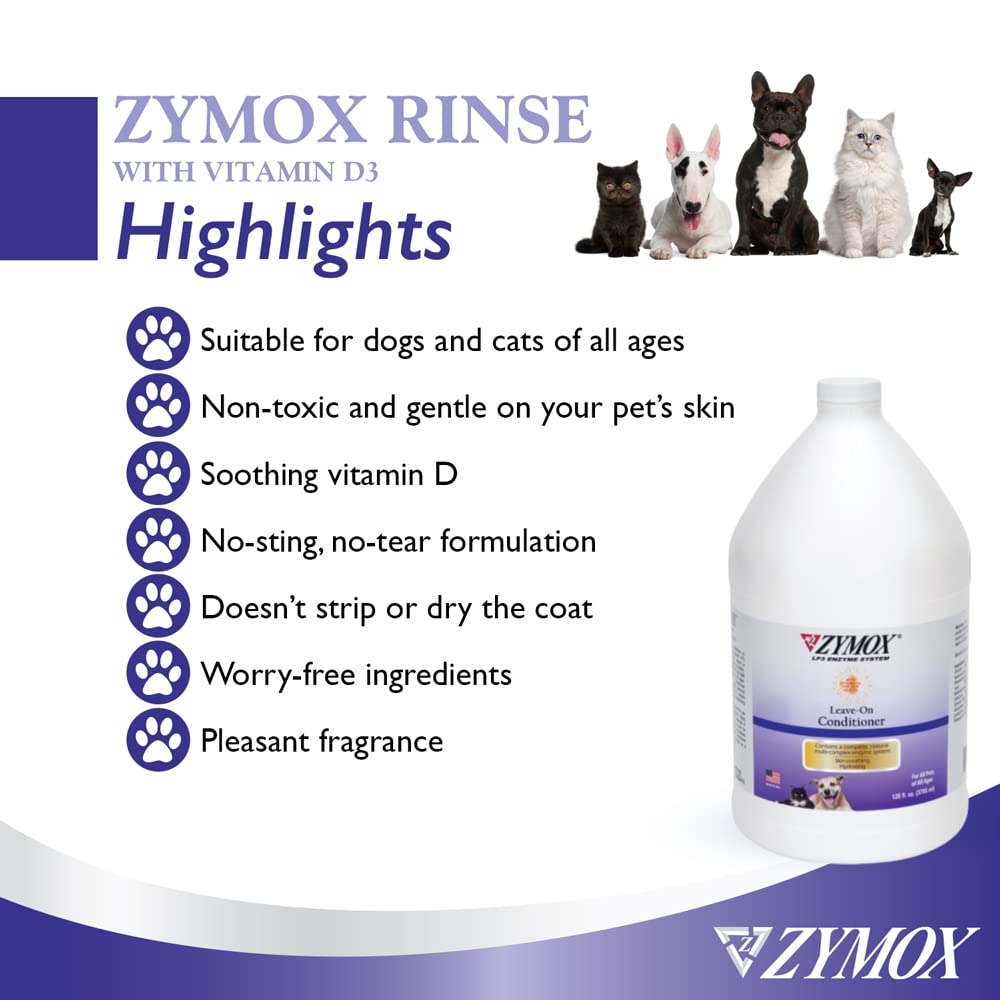 ZYMOX Leave-in Conditioner with Vitamin D3 for Cats & Dogs, 1gal Zymox Au supplements