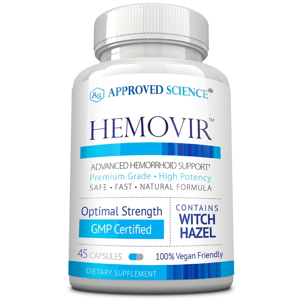 Approved Science Hemovir - Hemorrhoid Support Supplement - Witch Hazel, Horse Chestnut - 45 Capsules - 1 Bottle - Vegan Approved Science Au supplements