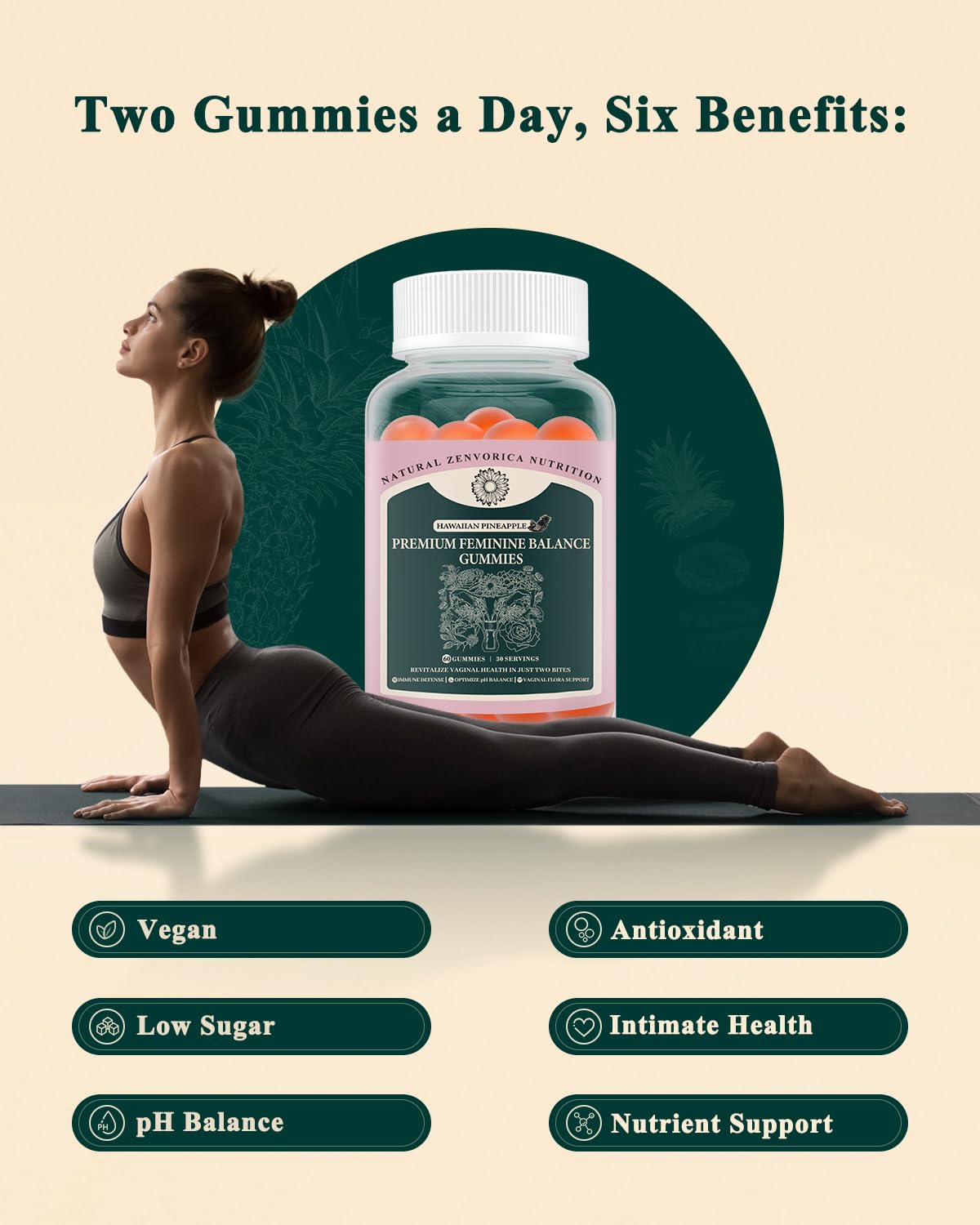 Zenvorica Premium Feminine Balance Gummies for Women - Hawaiian Pineapple pH Balance Probiotic Gummies for Odor and Flora Wellness, Immune Support, Vegan, 60 Count Zenvorica Au supplements