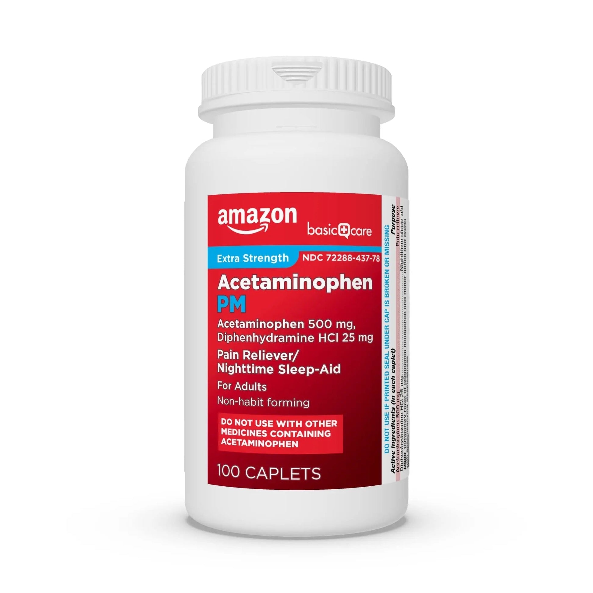 Amazon Basic Care Acetaminophen PM, Pain Reliever Plus Nighttime Sleep Aid, Blue, 100 Count Amazon Basic Care Au supplements