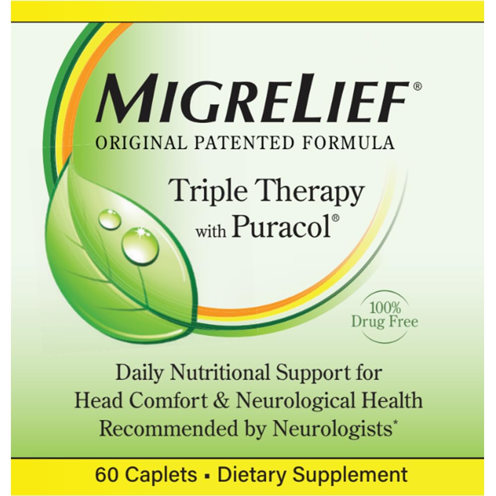 MigreLief Original Triple Therapy with Puracol - Nutritional Support for Migraine Sufferers - 60 Caplets/1 Month Supply MigreLief Au supplements