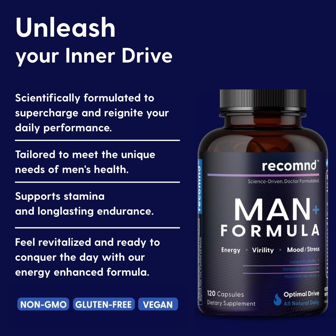 recomnd Nutrition - Man+ Formula, Energy Support, Muscle Support, and Prostate Health Supplements for Men with Vitamin E, Saw Palmetto, Red Korean Ginseng, and More, 120 Capsules recomnd Au supplements