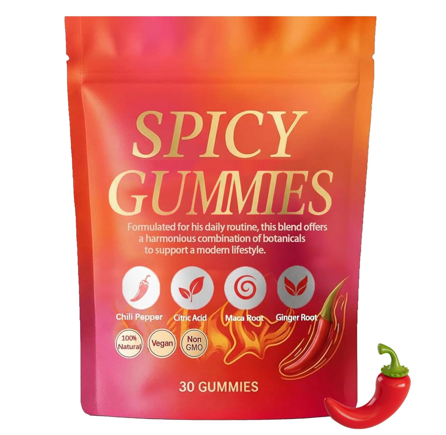 Spicy Gummy, Hot Peach Gummies – Natural Chili Flavor, Promote Calmness and Intimacy Wellness, 30 Gummies Voererh Au supplements