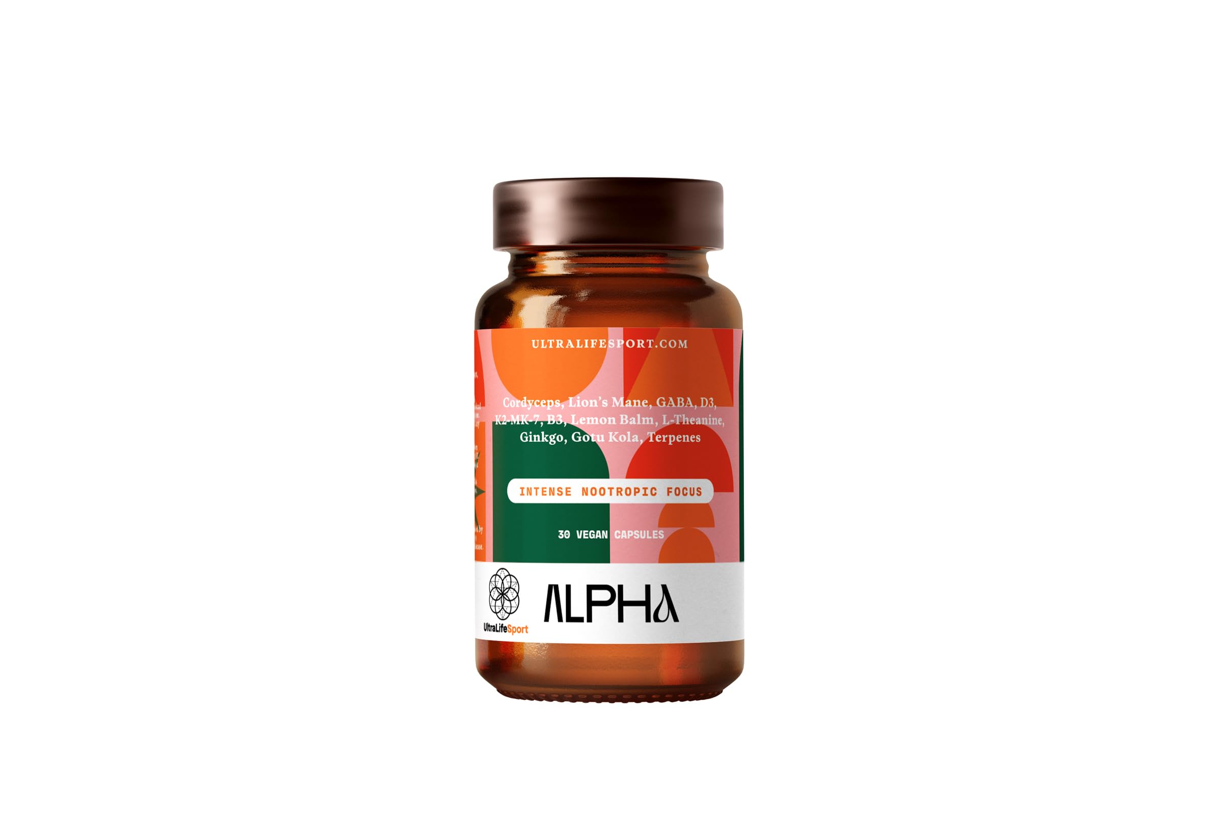 Ultra Life Sport - Alpha Nootropic - 30 Capsule Body and Brain Supplements for Memory and Focus - L-Theanine, B Vitamins, Lion's Mane, Cordyceps Mushrooms, Vitamin D3, K2 MK-7, Lemon Balm and Ginkgo Ultra Life Sport Au supplements