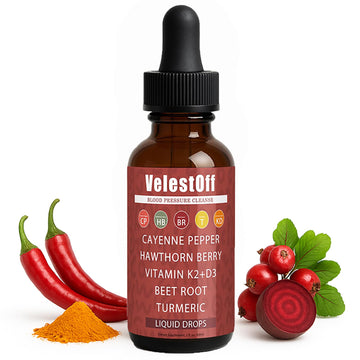 Velestoff Cayenne Pepper | Cayenne Heart & Circulation Blend – Botanical Extracts with Hawthorn, Beet Root, Turmeric, Vitamin K2 & D3 – Daily Wellness Drops (2 fl oz) (1) DFTLUUE Au supplements