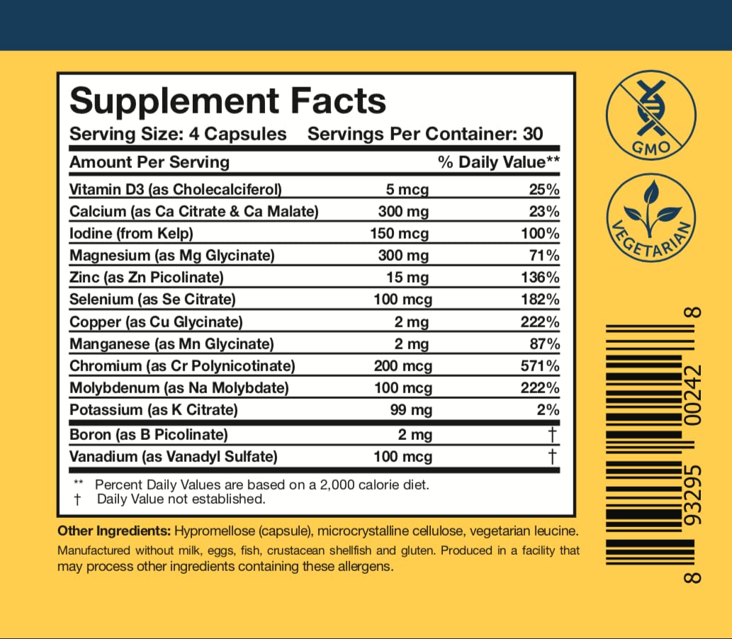 Researched Nutritionals Core Minerals - Daily Trace Minerals Supplement - Iron-Free Blend with Vitamin D3, Magnesium Glycinate & Iodine for Thyroid, Bone & Metabolic Support (120 ct) Researched Nutritionals Au supplements