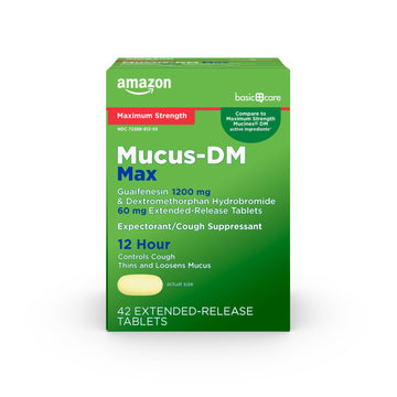 Amazon Basic Care Maximum Strength Mucus DM, Expectorant and Cough Suppressant Extended-Release Tablets, 42 Count Amazon Basic Care Au supplements