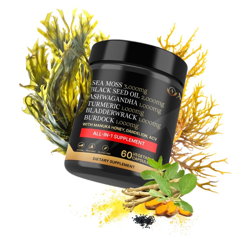 AZ ApexZone True Sea Moss Capsules Black Seed Oil Ashwagandha Burdock Root, Tumeric Supplement with Manuka Honey, Dandelion Root ACV - 60 Capsules - Multi Vitamin AZ ApexZone Au supplements