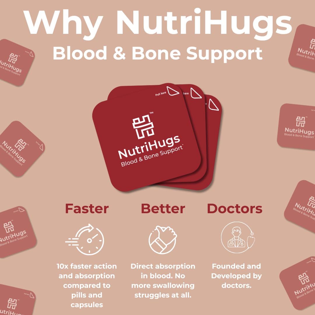 MedHugs NutriHugs Blood and Bone Support - Iron, Folate, Vitamin D3 and K2 - Fast-Dissolving Oral Thin Film Strips - Non-Constipating Iron - Vegan, Sugar-Free, Non-GMO - 30 Strips MedHugs Au supplements
