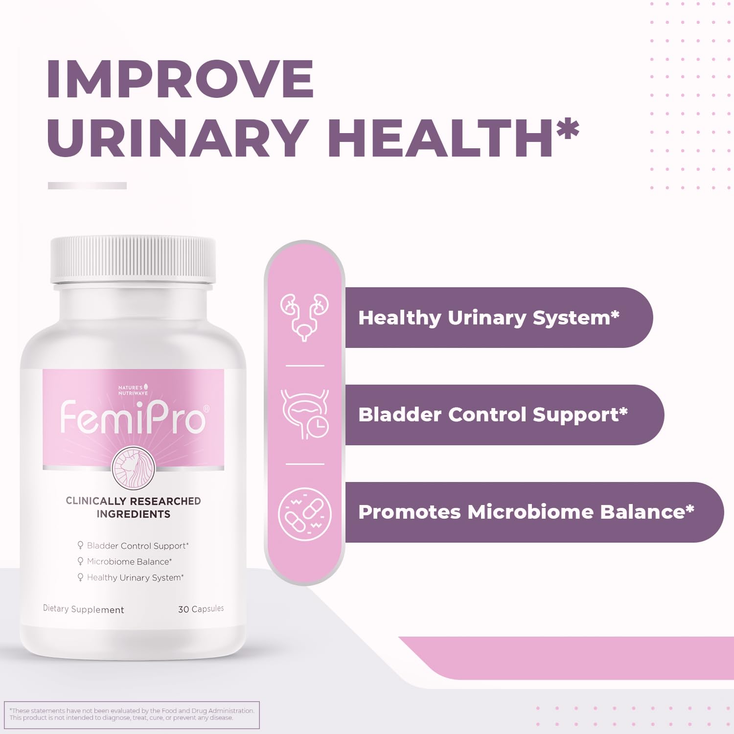 Femipro Bladder Control Supplements for Women & Men, Natural Herb & Probiotic Blend, Supports Urinary Tract Health & Microbiome Balance | Made in USA Non-GMO, 30 Capsules, 1 Month Supply Nature’s NutriWave Au supplements