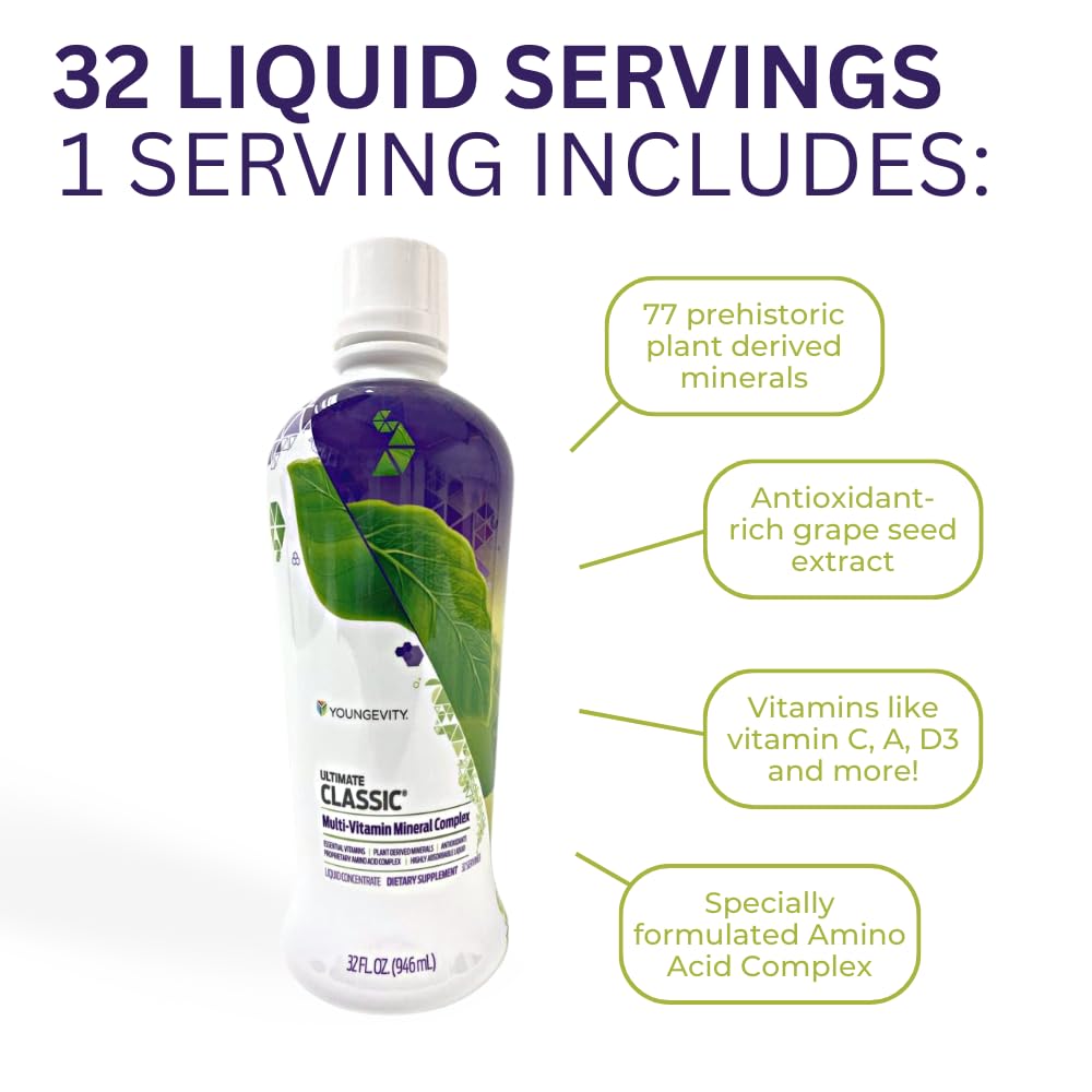 Youngevity Ultimate Classic® - Mega Multi-Vitamin & Mineral Complex - 16 Vitamins, 70+ Minerals, 12+ Amino Acids, Grape Seed, CoQ10, and More - Highly Absorbable Liquid (32 Fl Oz - Pack of 1) Youngevity Au supplements