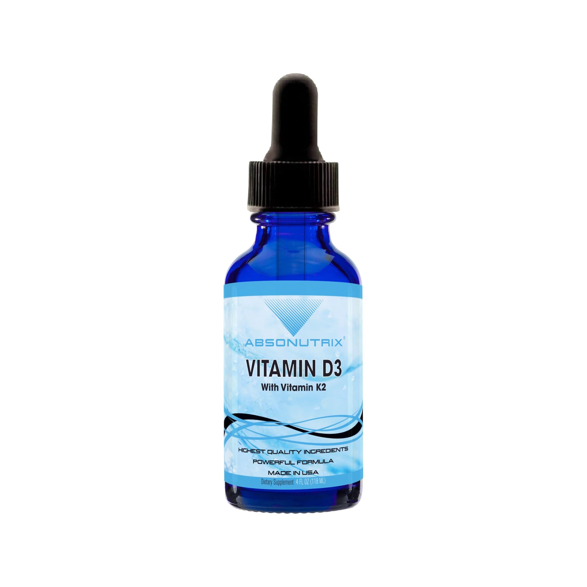 Absonutrix Vitamin D3 K2 Drops, 390mg, 4 Oz Liquid, 302 Servings, Made in USA, Quick Absorption, Quality Potent Ingredients, Non-GMO, GMP Certified, Cruelty-Free Products, Bone Strength Supplements Absonutrix Au supplements