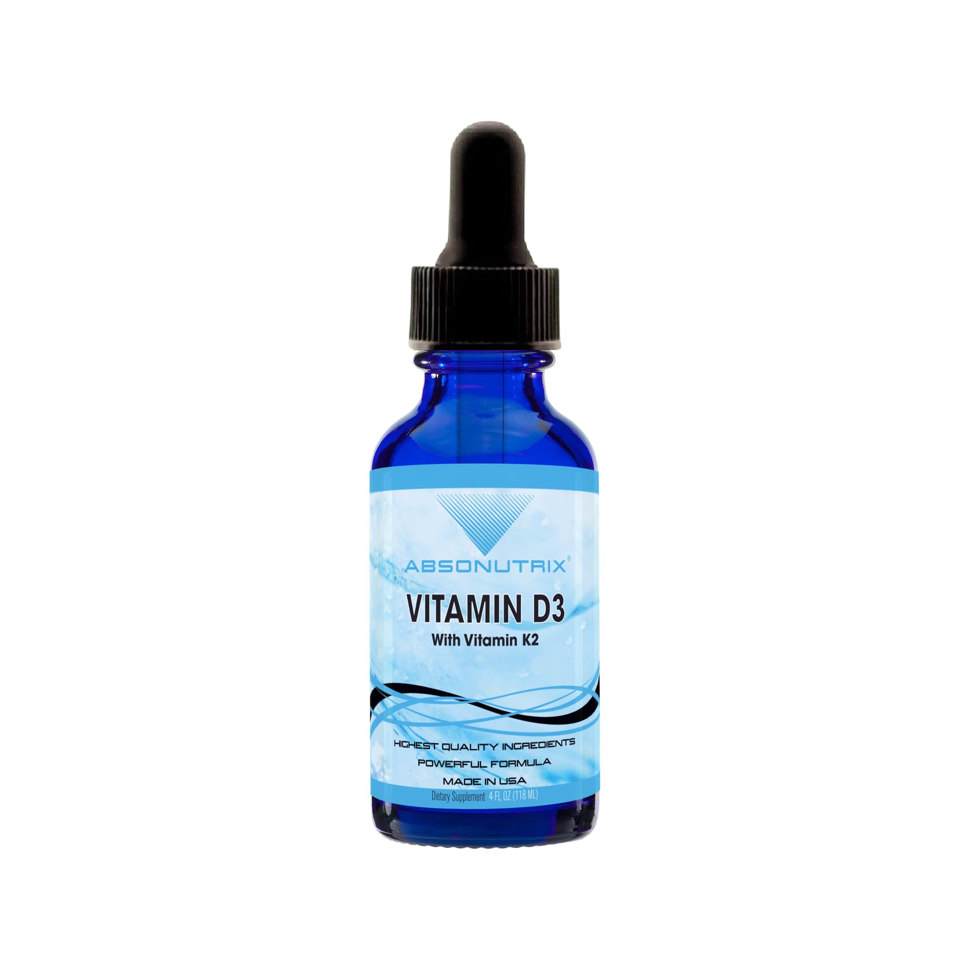 Absonutrix Vitamin D3 K2 Drops, 390mg, 4 Oz Liquid, 302 Servings, Made in USA, Quick Absorption, Quality Potent Ingredients, Non-GMO, GMP Certified, Cruelty-Free Products, Bone Strength Supplements Absonutrix Au supplements