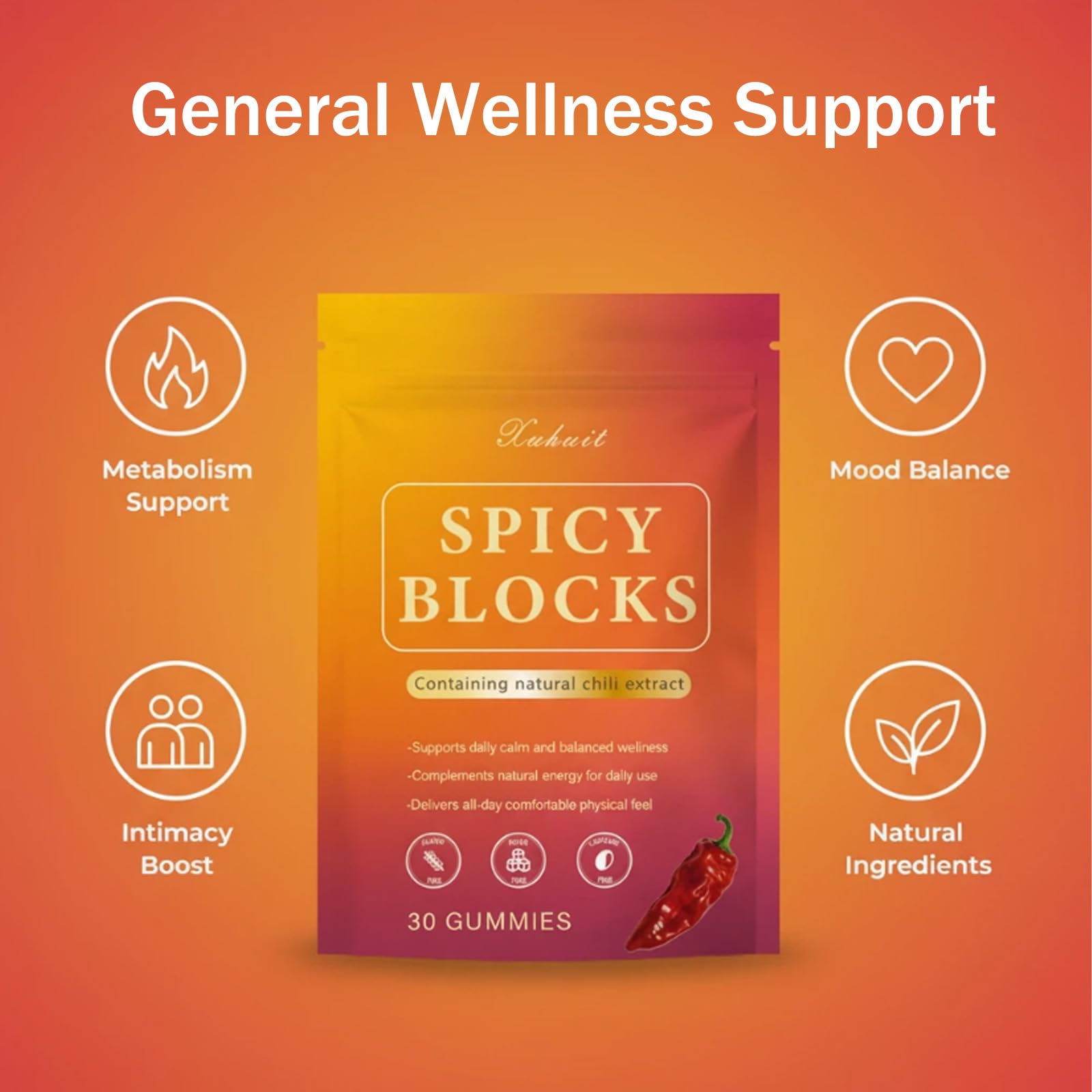 Spicy Blocks for Couples-with Chili Pepper , Maca Root & Epimedium Extract | Supports Emotional Warmth & Daily Comfort | Peach Flavor, Mild Spicy Kick, Vegan-Friendly, No Artificial Additives (1) PBZPBZ Au supplements