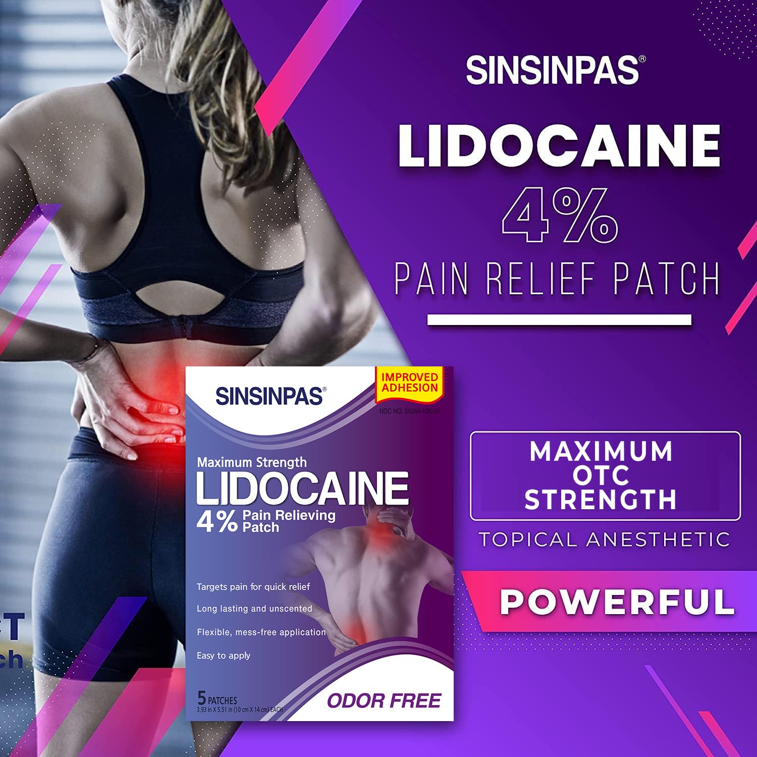 SINSINPAS Lidocaine 4% Pain Relieving Patch (1 Pack (5 Patches Total)) SINSINPAS Au supplements