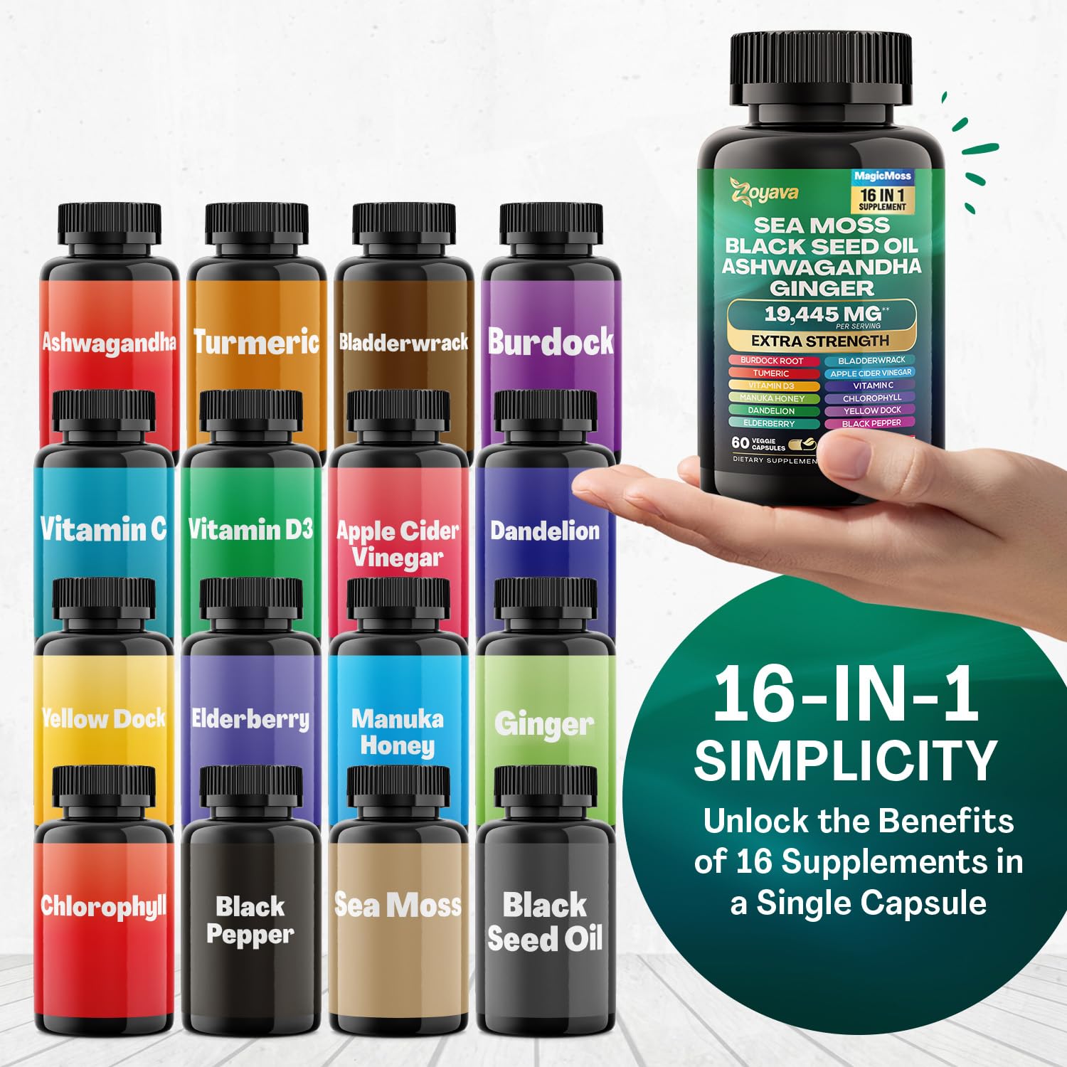 Zoyava Sea Moss 16-in-1 Blend 19,445 MG (60 Caps) and Colostrum 8-in-1 5,250 MG Zoyava Au supplements
