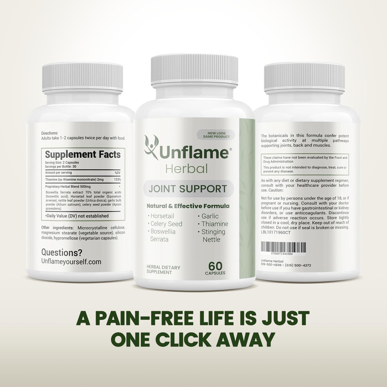 Unflame Herbal Supplement – Botanical Support for Joints, Back, and Muscles – 60 Capsules – Natural Herbal Blend – Dietary Supplement Unflame Au supplements