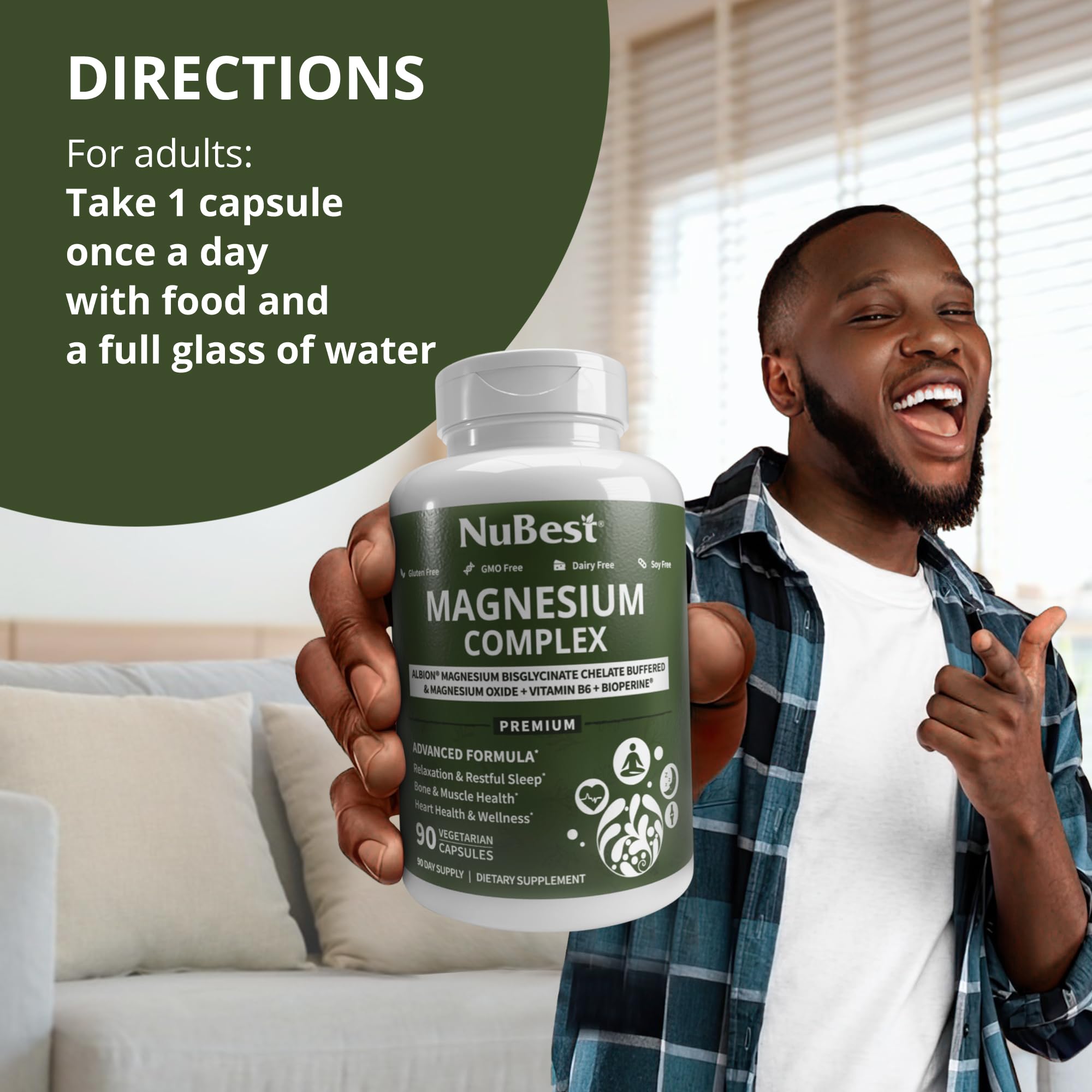 Magnesium Glycinate Chelate Complex with Albion Magnesium Bisglycinate Chelate, Vitamin B6 & BioPerine for Bone, Muscle, Natural Sleep, Nerve Function, Brain Booster | 3 Months Supply NuBest Au supplements