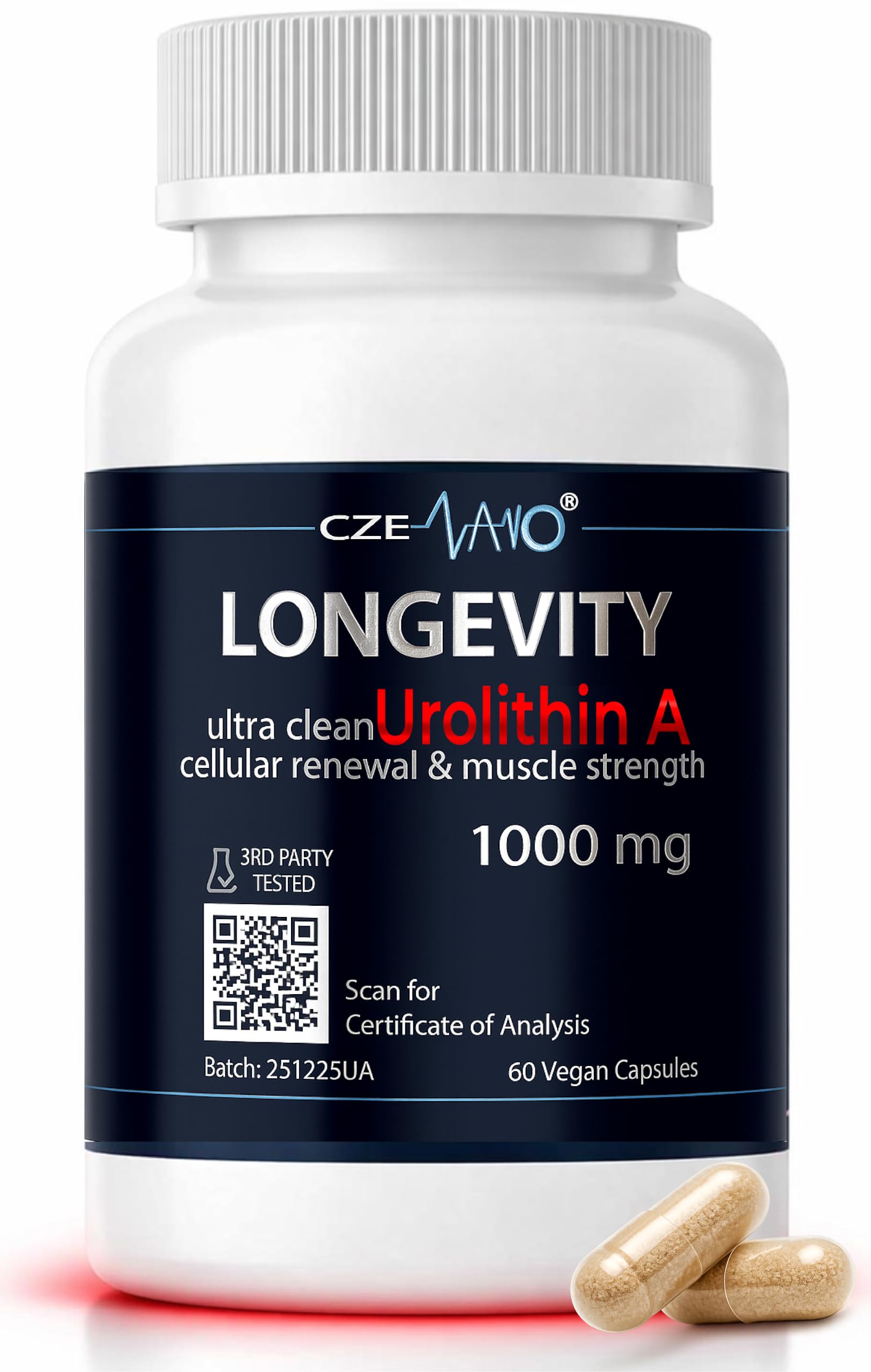 CzeNano Longevity – Ultra-Pure Urolithin A Supplement 1000 mg | Mitochondrial Support, Cellular Energy & Muscle Strength | Third-Party Tested COA | 60 Vegan Capsules CzeNano Au supplements