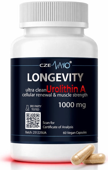 CzeNano Longevity – Ultra-Pure Urolithin A Supplement 1000 mg | Mitochondrial Support, Cellular Energy & Muscle Strength | Third-Party Tested COA | 60 Vegan Capsules CzeNano Au supplements