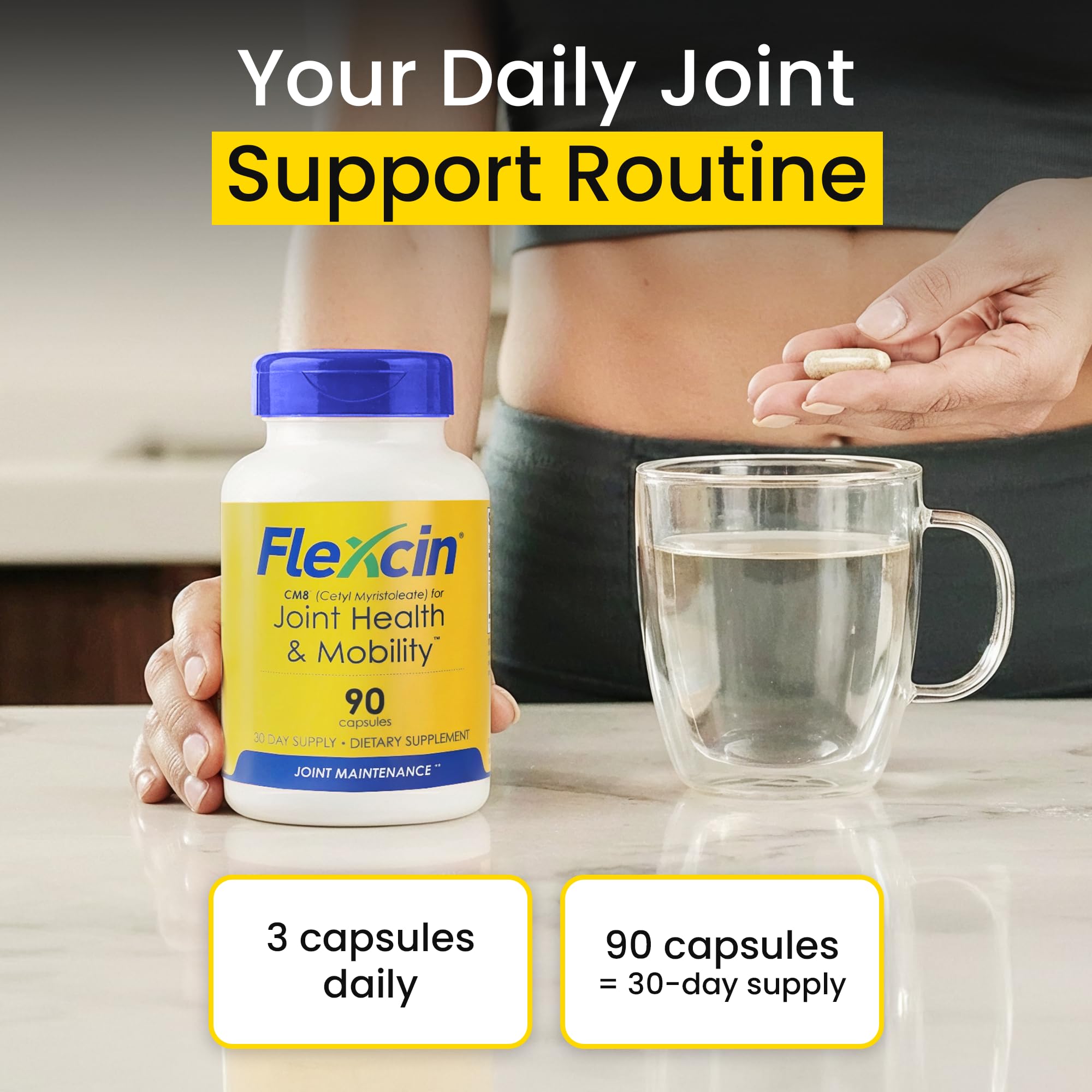 Flexcin Joint Health & Mobility Formula with CM8 (Cetyl Myristoleate) - Joint Supplements for Men and Women with Glucosamine, MSM, Collagen Type II - 90 Capsules Flexcin Au supplements