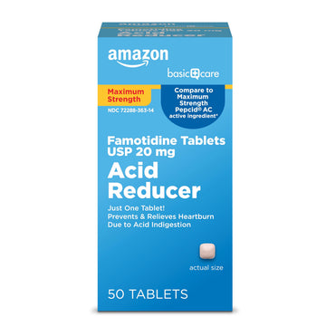 Amazon Basic Care Maximum Strength Famotidine Tablets 20 mg, Acid Reducer for Heartburn Relief, Prevents & Relieves Acid Indigestion, Heartburn Medicine, 50 Count Amazon Basic Care Au supplements