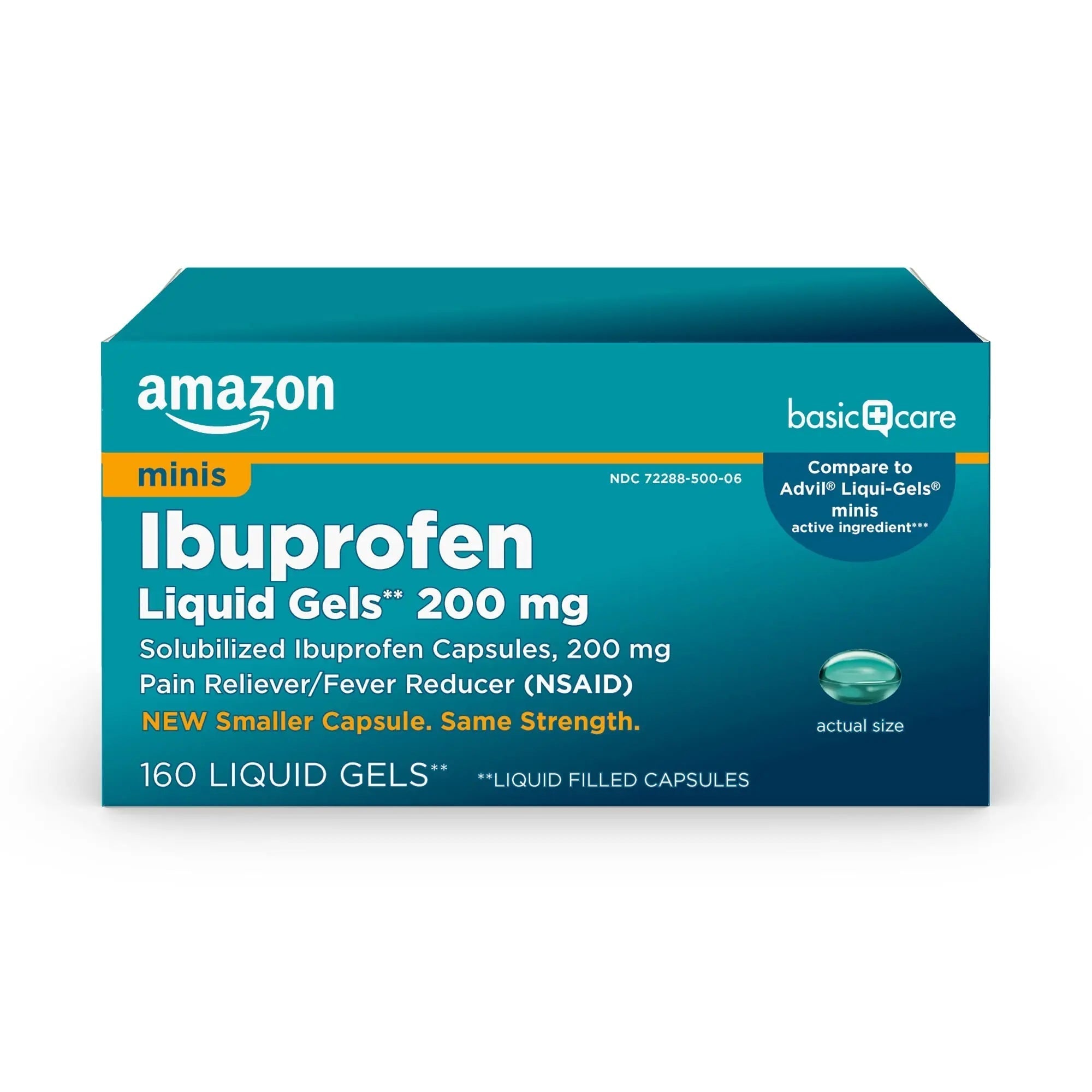 Amazon Basic Care Ibuprofen Mini Liquid Gels, 200 mg, Pain Reliever and Fever Reducer for Headache, Backache, Menstrual Pain, Arthritis, 160 Count Amazon Basic Care Au supplements
