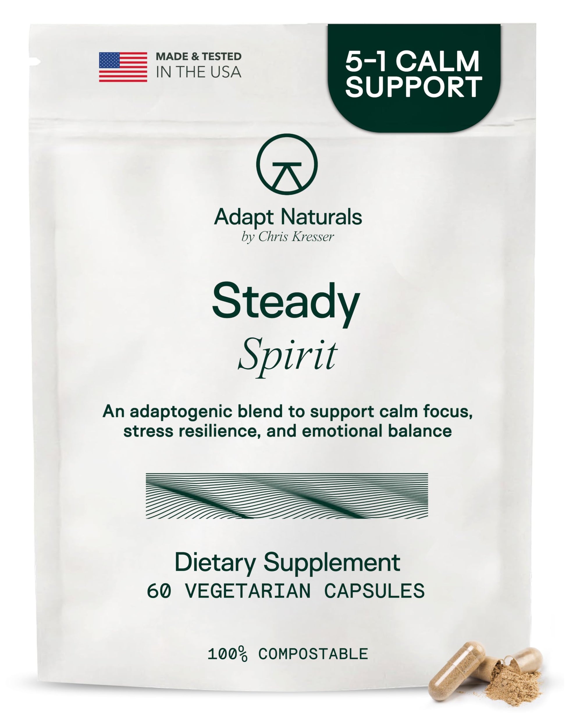 Adapt Naturals Steady Spirit Stress, Anxiety & Mood Support Supplement for Women and Men with Ashwagandha, L-Theanine, Holy Basil, Saffron, and Lemon Balm - Stress Relief Supplement - 30 Day Supply ADAPT NATURALS BY CHRIS KRESSER Au supplements
