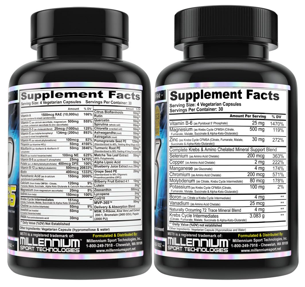 MST Foundation Stack, ZMK Nighttime Multi-Mineral, 120 V-Caps and MVP-365 Premium Multiple Vitamin, 1000iu Vitamin D3, 120 V-Caps, BSCG Certified Drug Free Millennium Sport Technologies MST Au supplements
