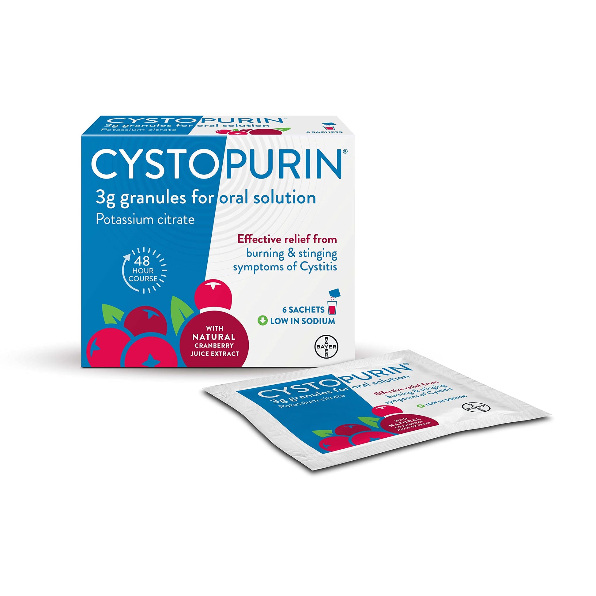 Cystopurin Cystitis Relief, Cranberry Flavour and Low in Sodium, 6 Sachets Cystopurin Au supplements