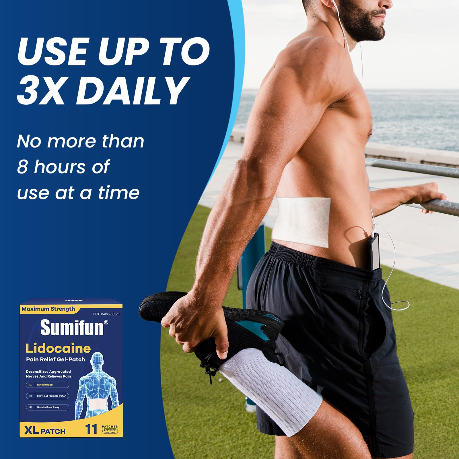 Sumifun 4% Lidocaine XL Pain Patches | Extra Large 4.72"x7.87" for Full Back & Thigh Coverage | Maximum Strength OTC Numbing | 8-Hour Medical Adhesion (X-Large, Count, 18) Sumifun Au supplements