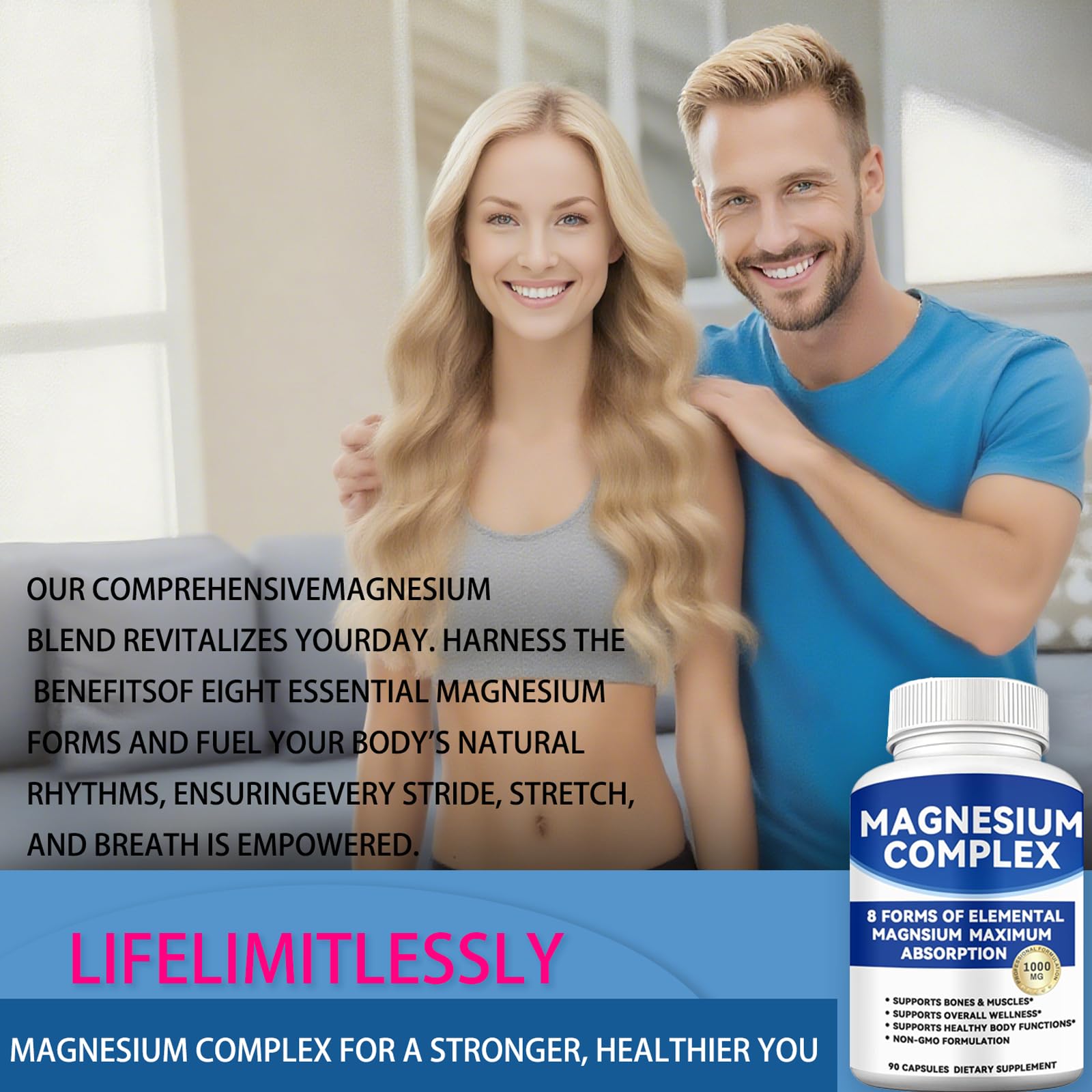 Magnesium Complex 1000mg with 8 Forms – Glycinate, Citrate, Malate, Taurate for Absorption – Supports Bone, Muscle, Energy & Recovery – Vegan, Non-GMO, 90 Capsules (1) alzclipp Au supplements