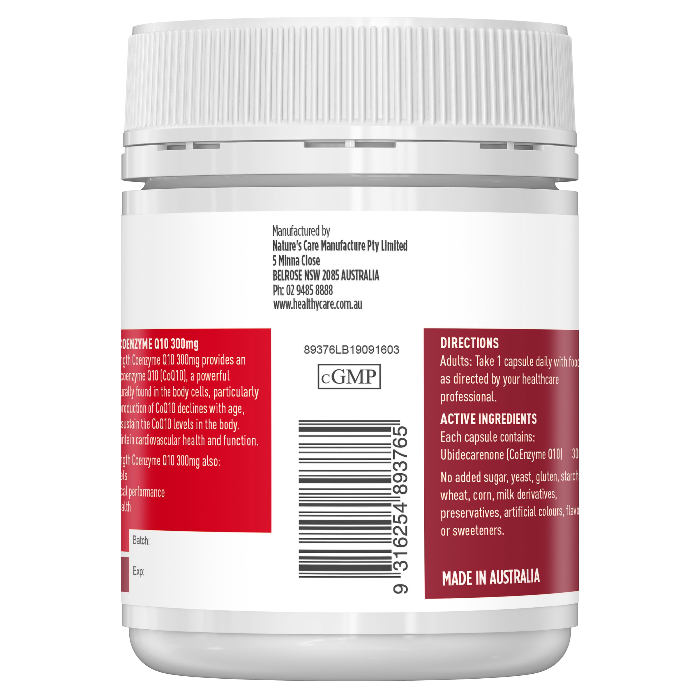 Healthy Care Ultra Strength 300mg Co Enzyme Q10 Capsules, Red, 60 Count | Supports