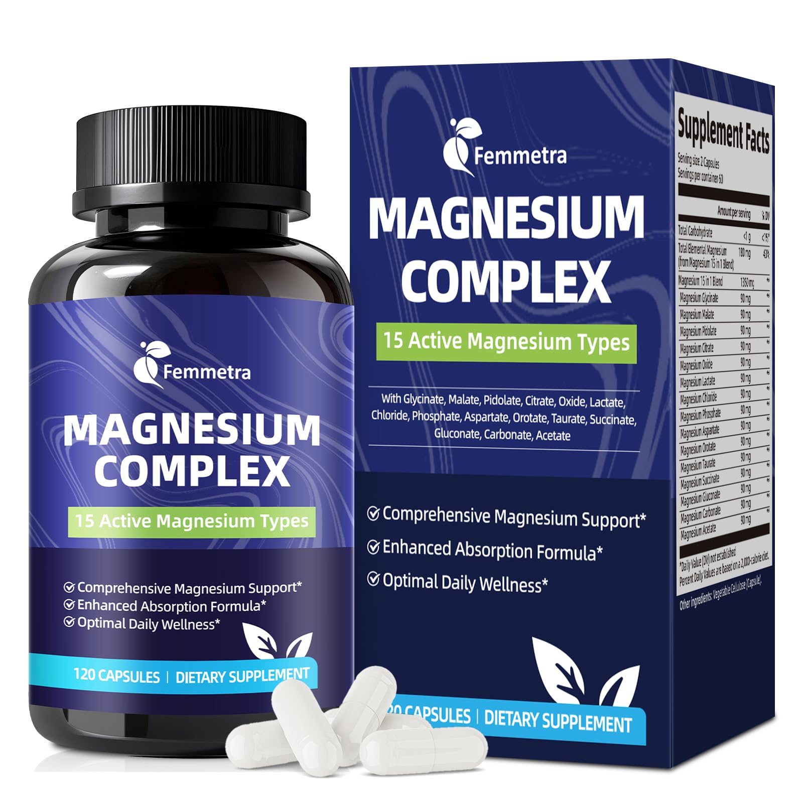 Magnesium Complex for Women Men 1350mg 15 in 1 Pure Magnesium Supplement, with High Absorption Chelated Magnesium Glycinate Citrate Malate & More for Muscle, Heart, Sleep & Bone Support, Vegan 60 Days Femmetra Au supplements