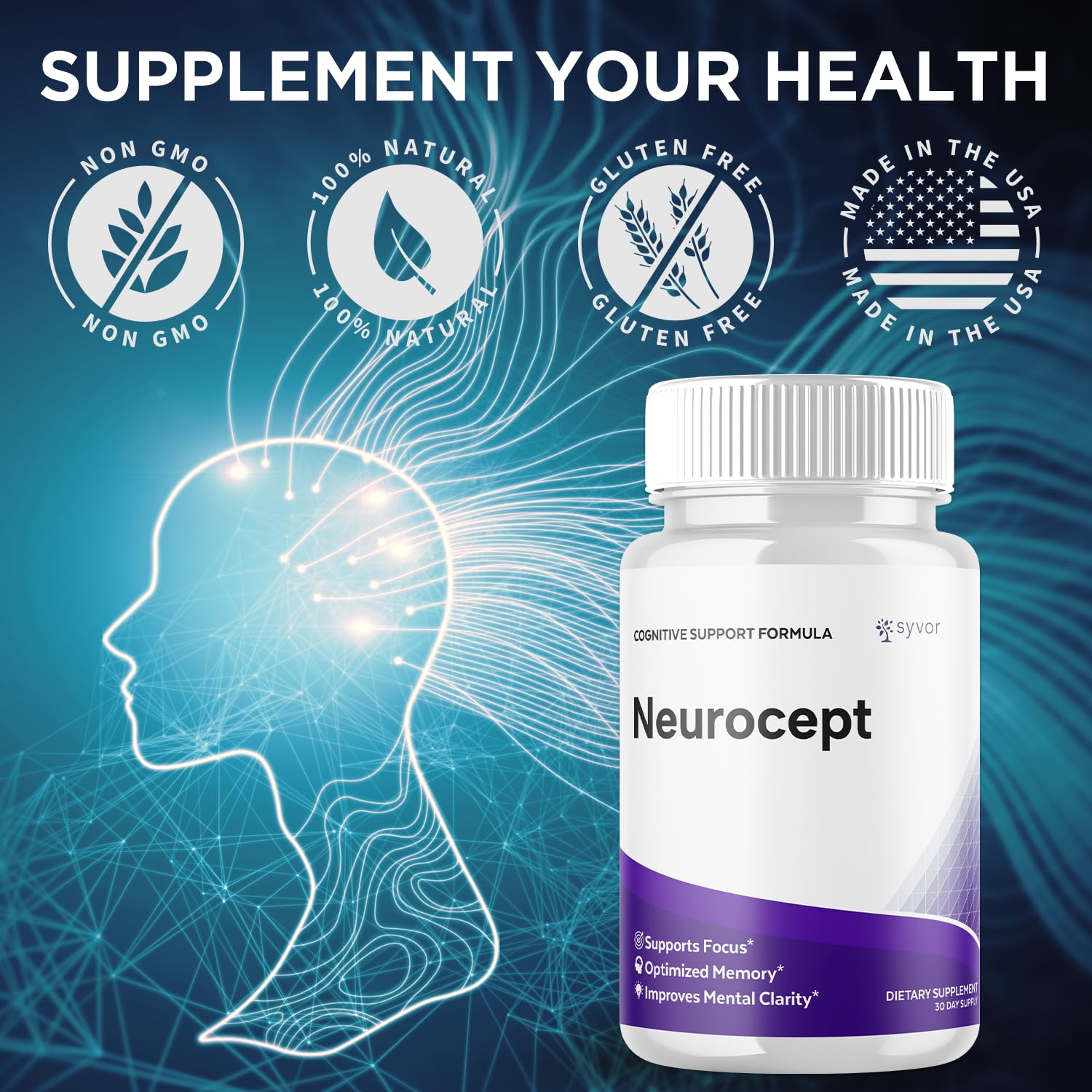 Neurocept Capsules, Official Neurocept Brain Supplement Pills with All Natural Ingredients, Advanced Formula Support Pills with Maximum Strength Premium Vitamins for Women and Men (60 Capsules) Syvor Au supplements