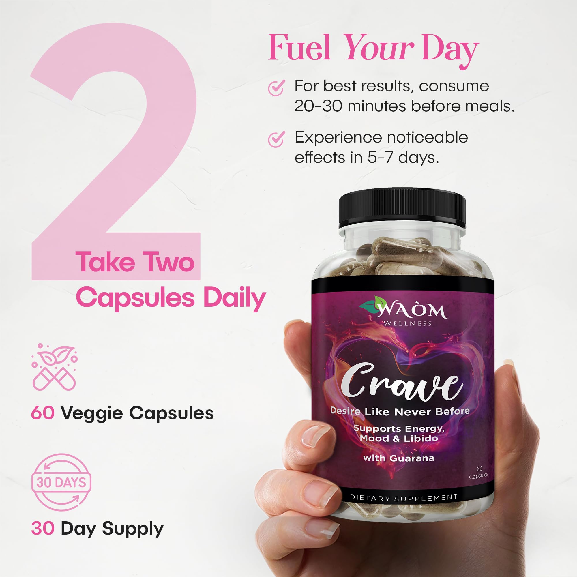 Waòm Wellness Crave – Women’s Desire Booster with Maca, Ashwagandha & L-Theanine – Natural Energy, Mood & Hormone Balance Support – 60 Vegan Capsules Waòm Wellness Au supplements