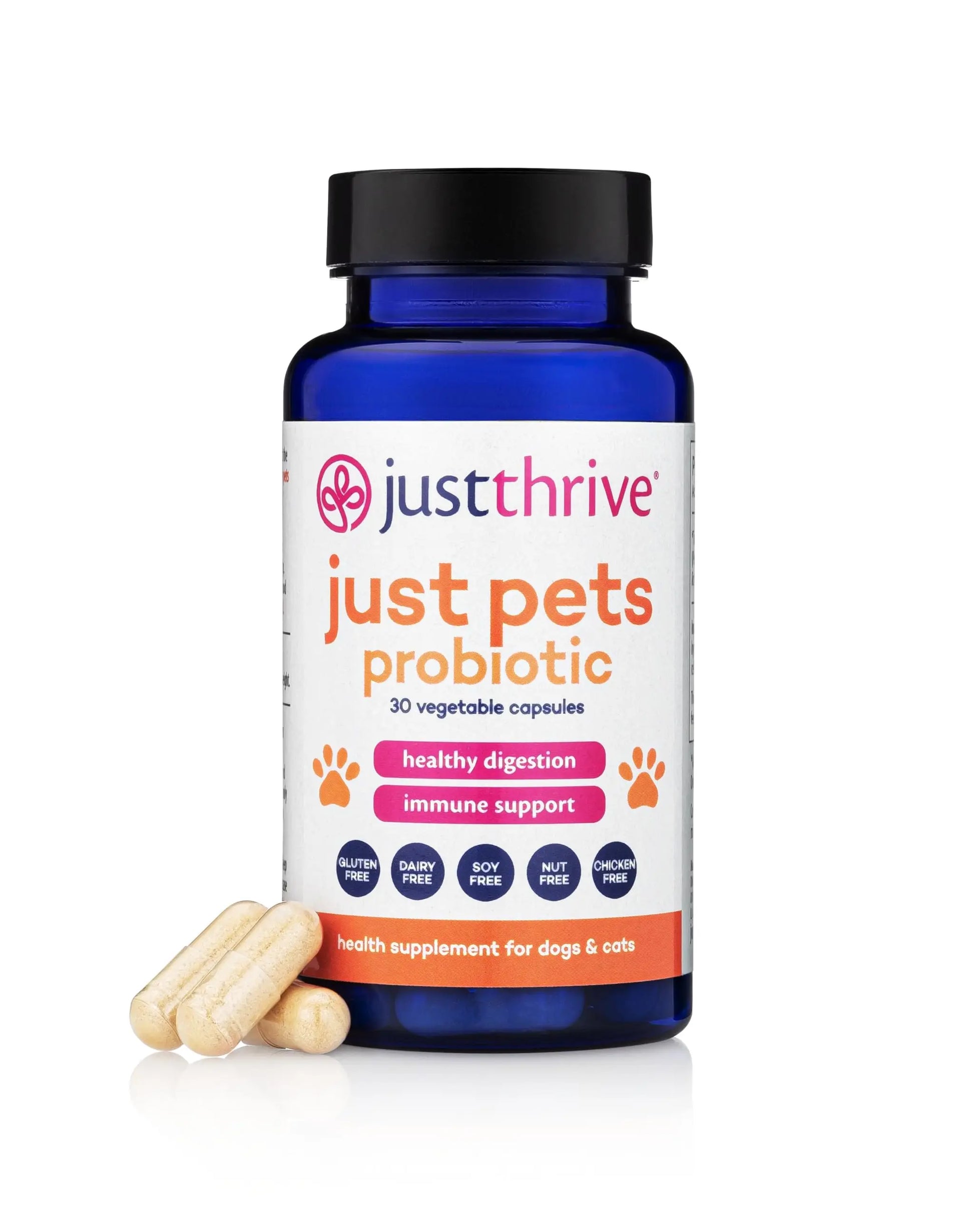 Just Thrive Just Pets Probiotic - Daily Digestive Probiotics for Dogs and Cats - 4 Billion CFUs Pet Probiotic, 30 Capsules Just Thrive Au supplements
