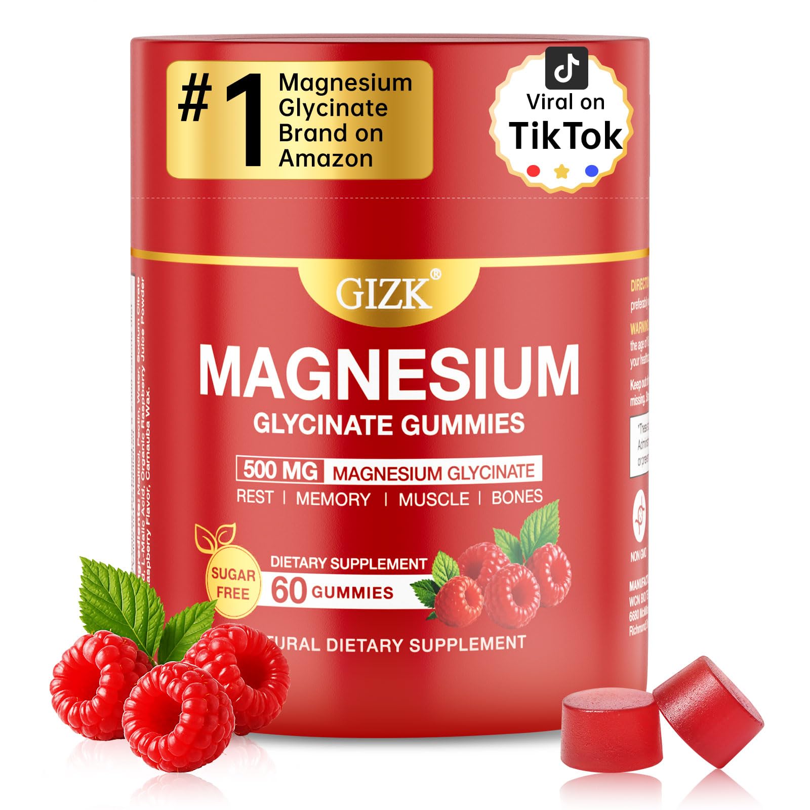 Magnesium Glycinate Gummies 500mg – Sugar Free Magnesium Gummies for Sleep, Stress, Muscle & Nerve Support – for Adults & Kids 4+, Vegan, No Melatonin (Raspberry Flavor, 60 Count) SAYIDON Au supplements