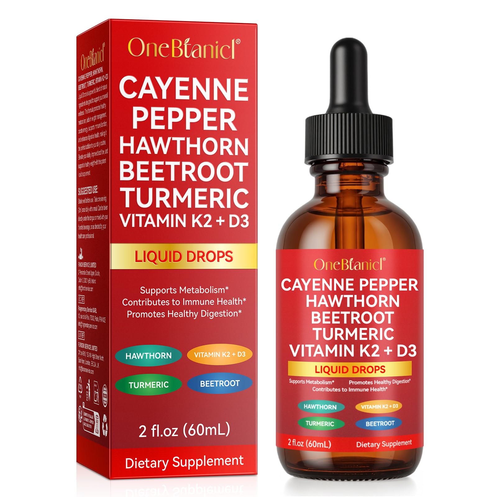 Cayenne Pepper Drops Supplement Liquid, Blend of Hawthorn Berry, Beetroot, Turmeric, VIT K2+D3, Daily Health Boost (2oz) REVIGLAM Au supplements