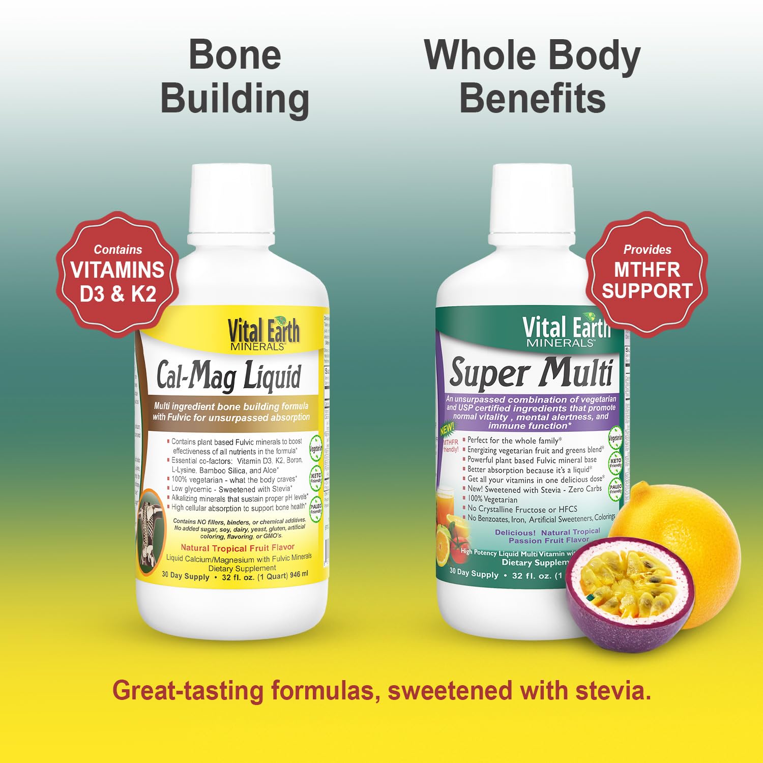 Vital Earth Minerals Bone & Wellness Support – Cal Mag Liquid + Super Multi, Liquid Multivitamins, MTHFR Support, 32 Oz Ea Vital Earth Minerals Au supplements