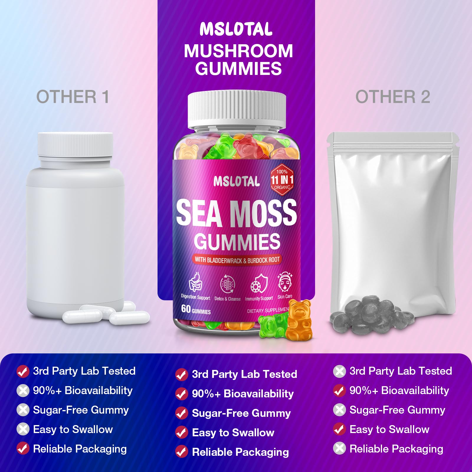 MSLOTAL Irish Sea Moss Gummies with Black Seed Oil, Ashwagandha Bladderwrack and Burdock Root, Organic Sea Moss Gummies for Women and Men with Shilajit, Immune Support, Vegan, 120 Gummies Totalss MSLOTAL Au supplements