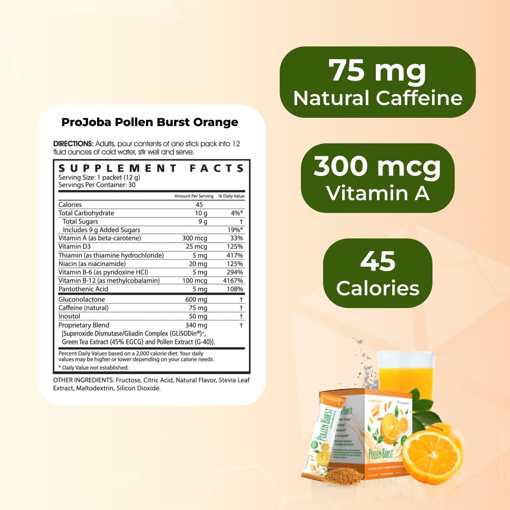 Youngevity ProJoba Pollen Burst™ - Clean Natural Energy Supplement w/Green Tea, Pollen Extract, GliSODin® - Increase Focus, Brain Boost, Endurance, Mental Clarity (30 Sticks) Youngevity Au supplements