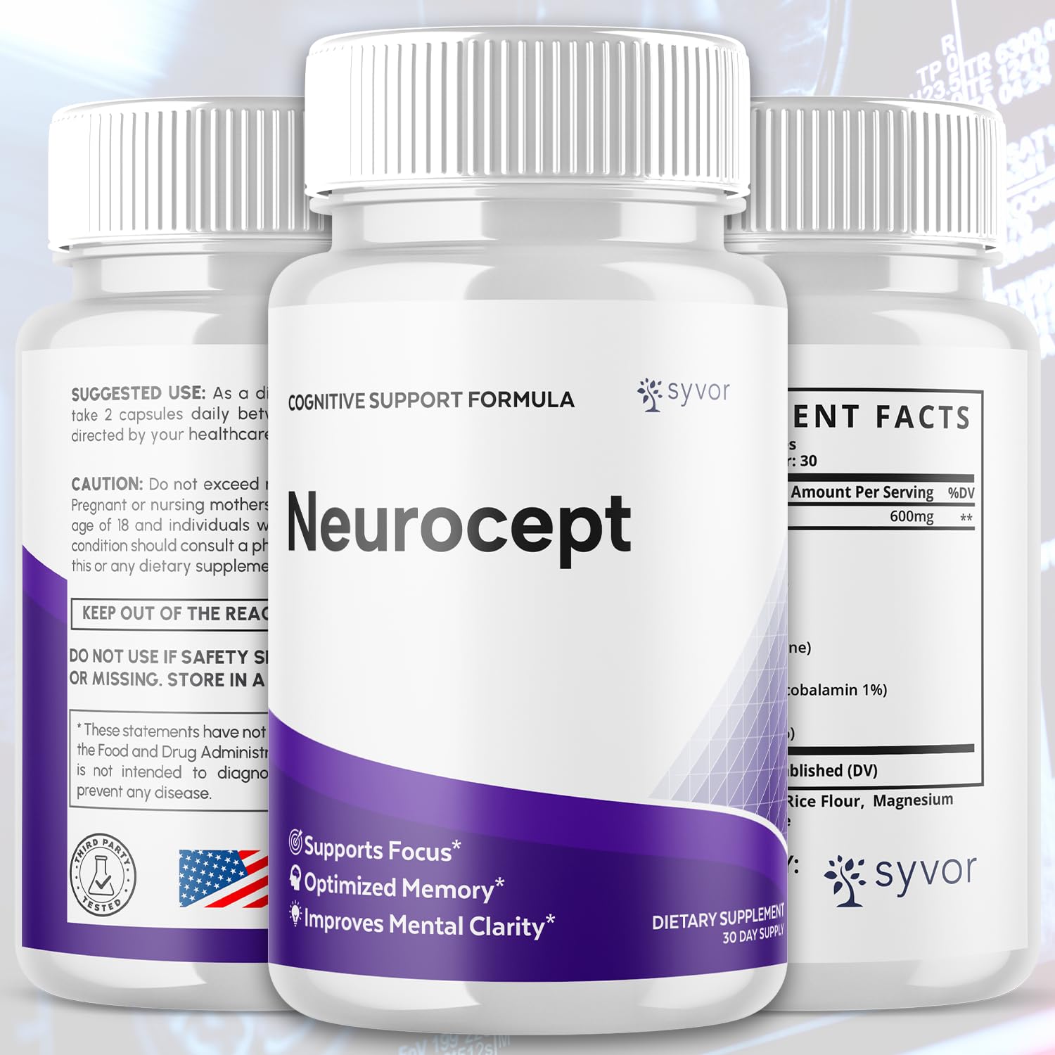 Neurocept Capsules, Official Neurocept Brain Supplement Pills with All Natural Ingredients, Advanced Formula Support Pills with Maximum Strength Premium Vitamins for Women and Men (60 Capsules) Syvor Au supplements