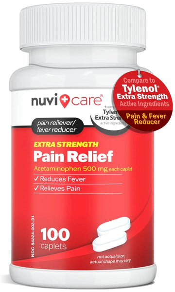 NUVICARE Acetaminophen 500mg Extra Strength Pain Relief - Compare to Tylenol Extra Strength Pain Reliever & Fever Reducer - 500mg Tablets for Adults for Headaches (100 Caplets) NUVICARE Au supplements