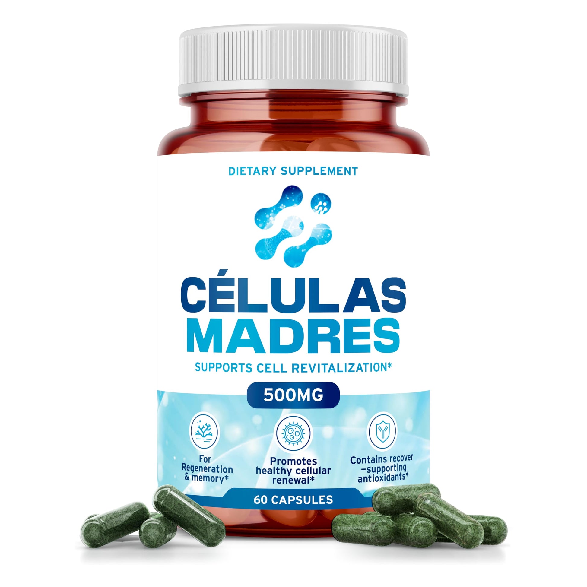 Stem Cell Supplements 500mg (60 Cap) Natural Anti-Aging & Longevity Support with Spirulina & Chlorella, Boost Cellular Renewal, Restore Youthful Energy, Reduce Joint Soreness – Celulas Madre AURA VITAMINS Au supplements