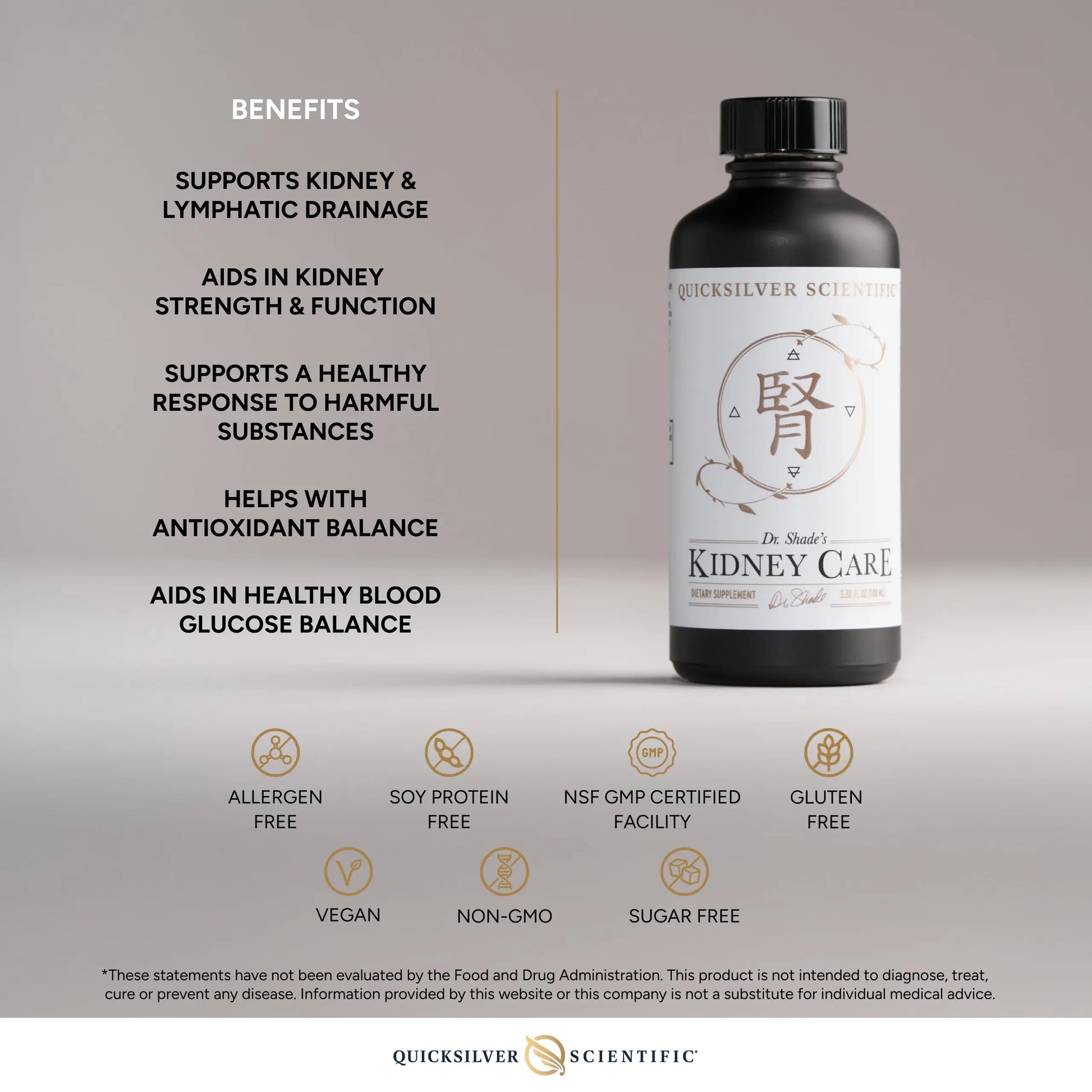 Quicksilver Scientific Kidney Care - Kidney Cleanse & Lymphatic Drainage Supplements - Astragaloside IV Extract, Zhu Ling, Goldenrod, Ferulic Acid, He Shou Wu & Dandelion Leaf (3.38oz / 100ml) Quicksilver Scientific Au supplements