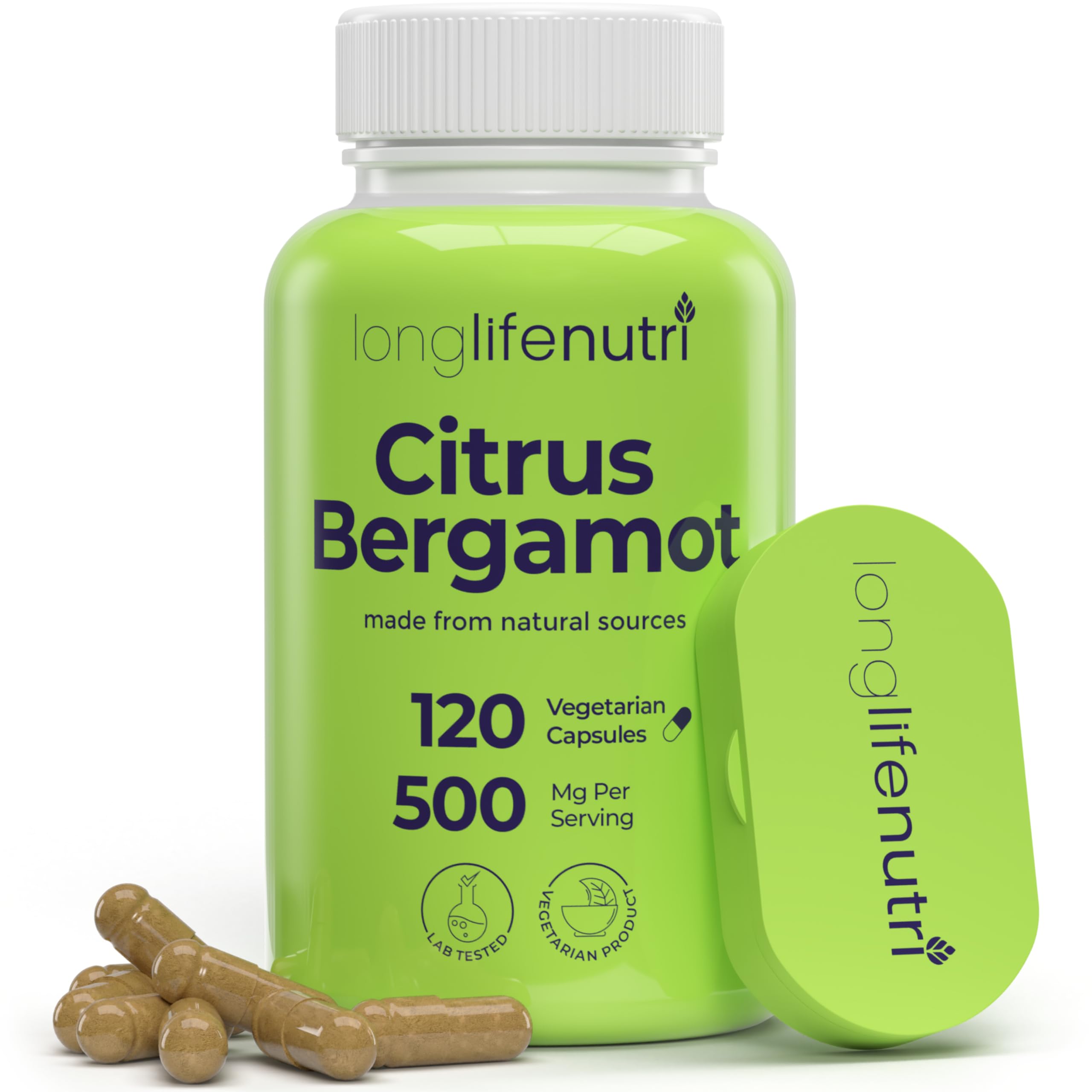 LongLifeNutri Citrus Bergamot Extract 500mg - 120 Vegetarian Capsules, 40% Polyphenolic Flavanones, 4-Month Supply, Plant-Based Anti-Oxidant, Tested, Made in USA LongLifeNutri Au supplements