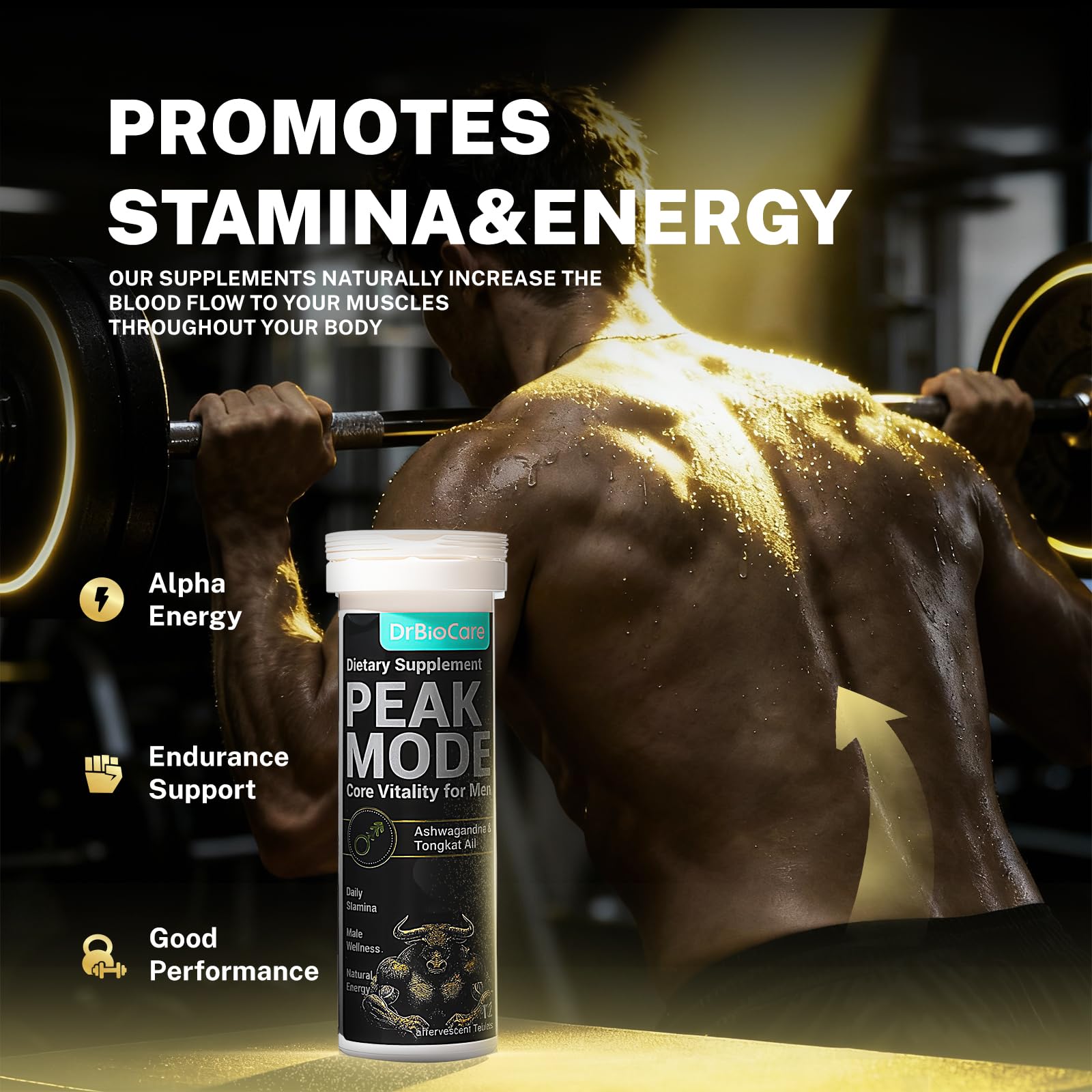 DrBioCare Peak Mode Core Vitality for Men 7-in-1 Effervescent Tablets | Tongkat Ali, Maca & L-Arginine，Ashwagandha, | Boost Stamina, Drive & Blood Flow for Good Performance | Berry Flavor 12 Tablets DrBioCare Au supplements