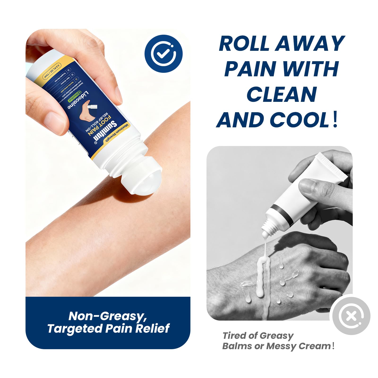 Sumifun Foot Pain Relief Lidocaine Roll-On - Maximum Strength OTC for Plantar Fasciitis & Heel Pain - Fast-Drying, Non-Greasy Formula, 2.5 Fl Oz * 2 Sumifun Au supplements